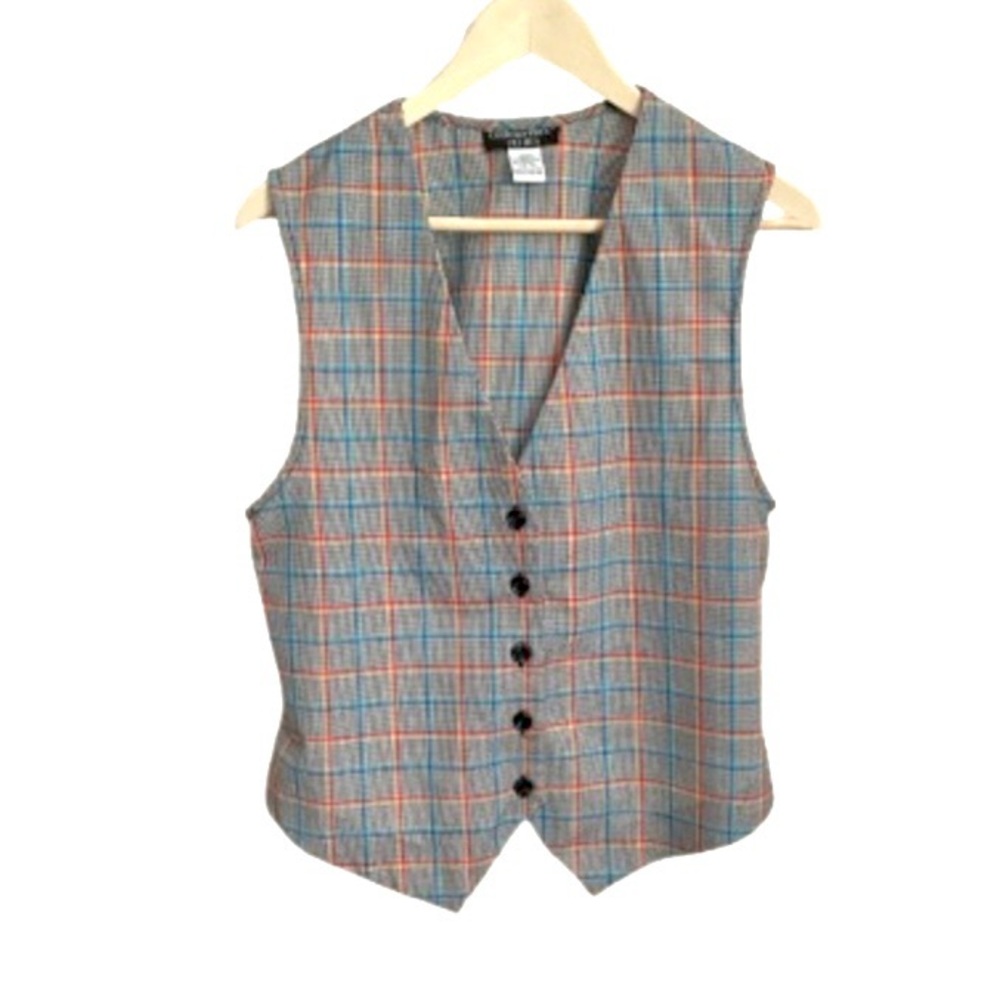 💿90’s💿 Houndstooth Plaid Button-Up Vest | Black Multi | Academia | Medium